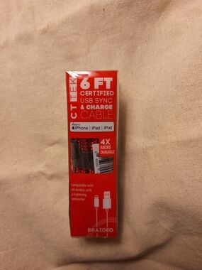 Iphone Ipad Lighting Charging Cable CT TEK 6ft Apple Certified Braided Nylon New